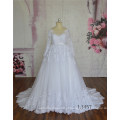 Vestido de baile branco vestido de casamento manga comprida com vestido de noiva de volta nua